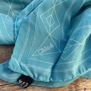 Vintage Chloe silk scarf designer made in Italy large blue bandana boho italy